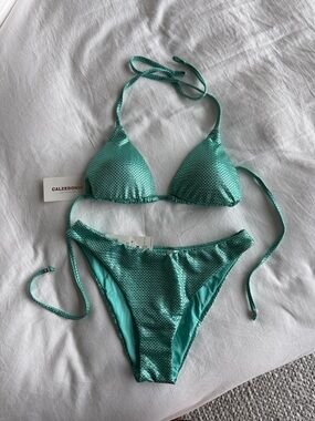 Calzedonia Teal Shimmery Triangle Bikini Set